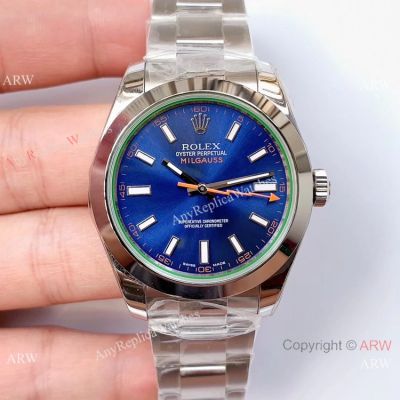 Noob Factory ETA2836 Rolex Milgauss Blue Replica Watch Stainless Steel Case